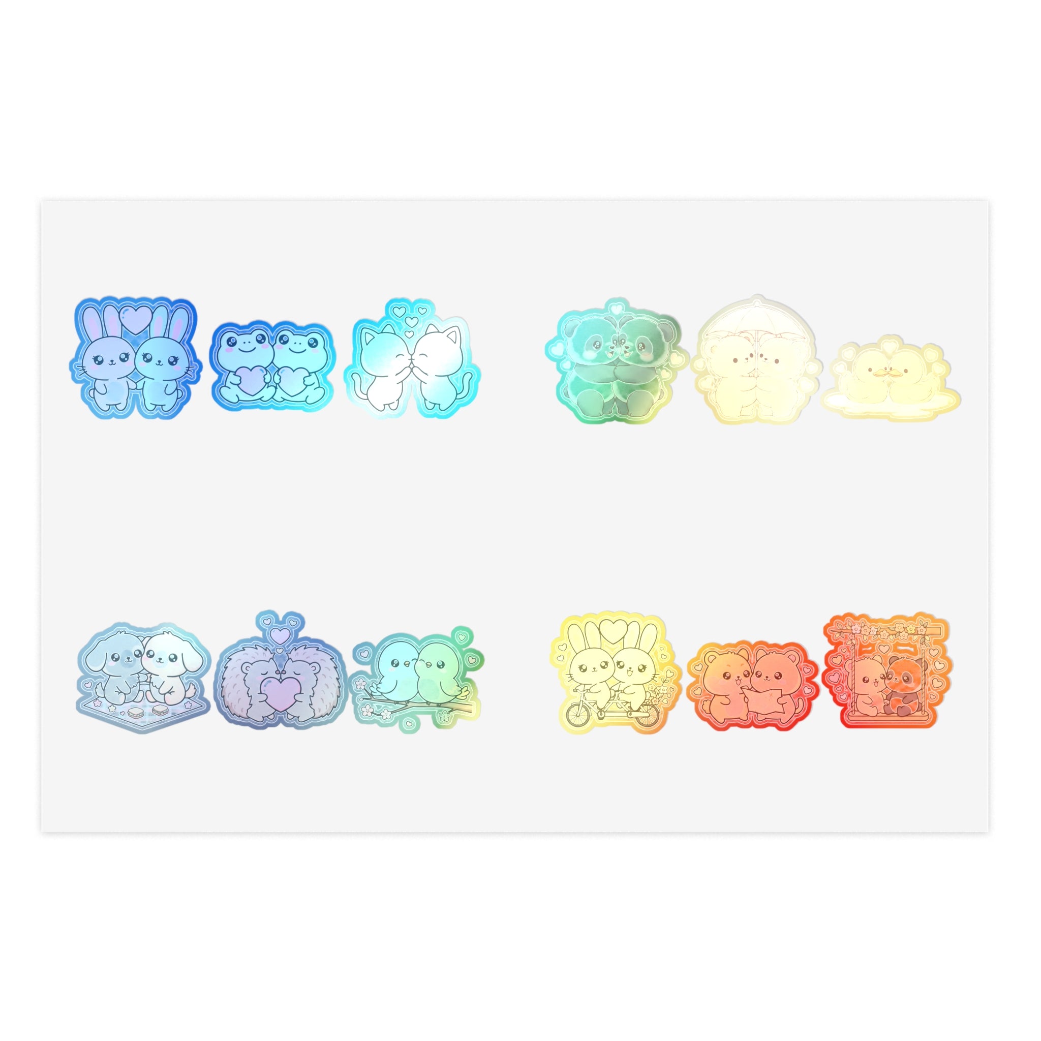 Cute Kawaii Couples Sticker Sheet  Pastel Bunny, Frog, Panda & Friends