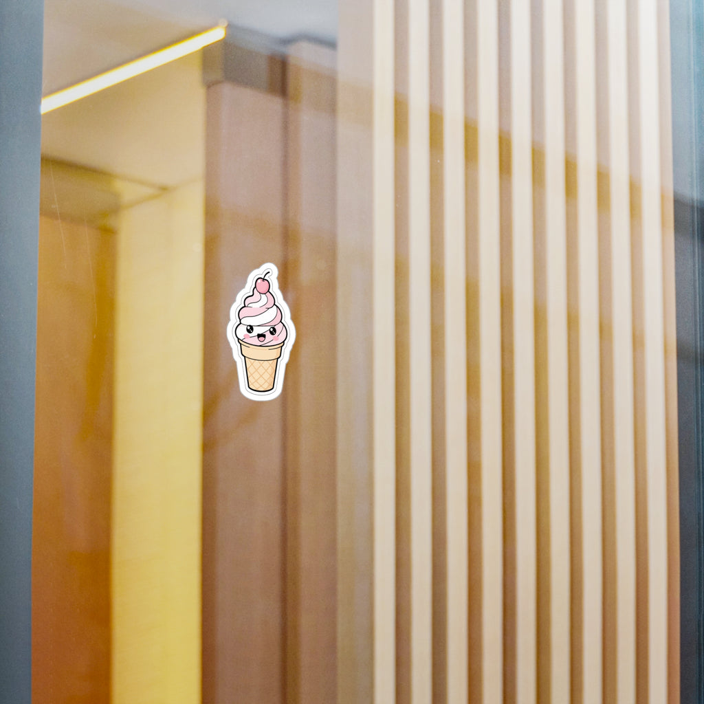 Kawaii Pink Ice Cream Cone Sticker | Cute Soft-Serve Kiss-Cut Decal