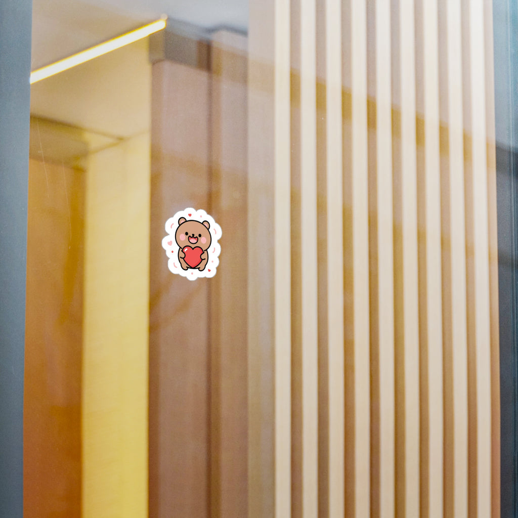 Cute Bear Holding Heart Sticker | Love Vinyl Decal for Laptops & Gifts