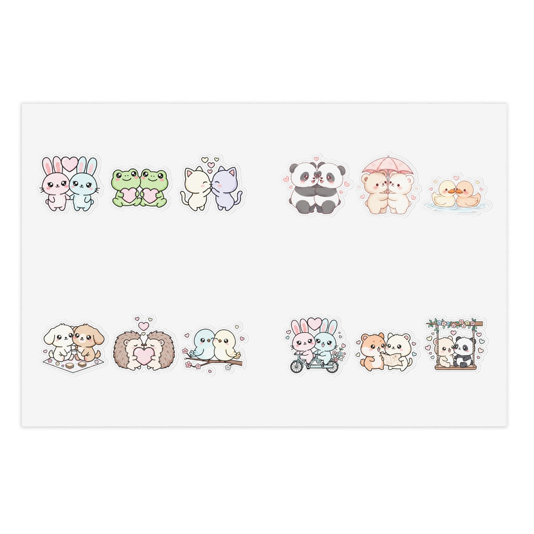 Cute Kawaii Couples Sticker Sheet  Pastel Bunny, Frog, Panda & Friends