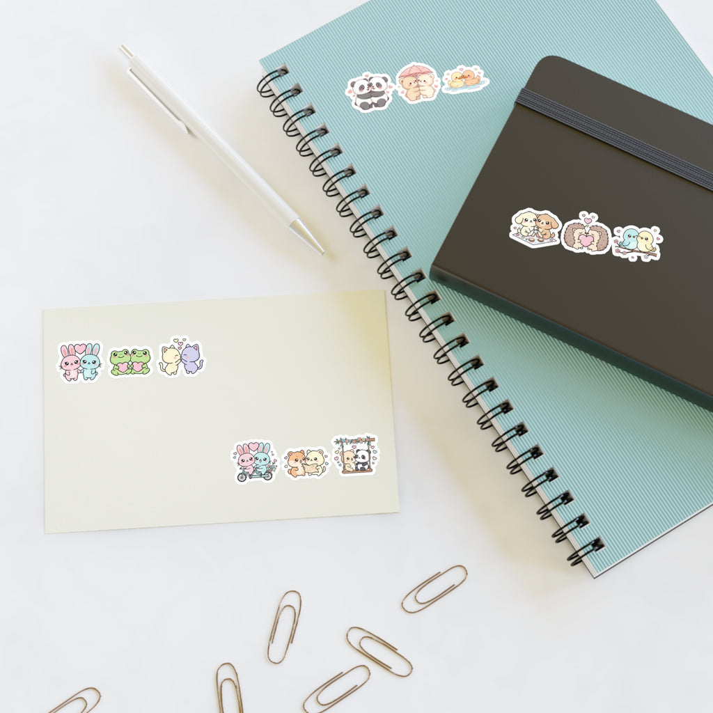 Cute Kawaii Couples Sticker Sheet  Pastel Bunny, Frog, Panda & Friends