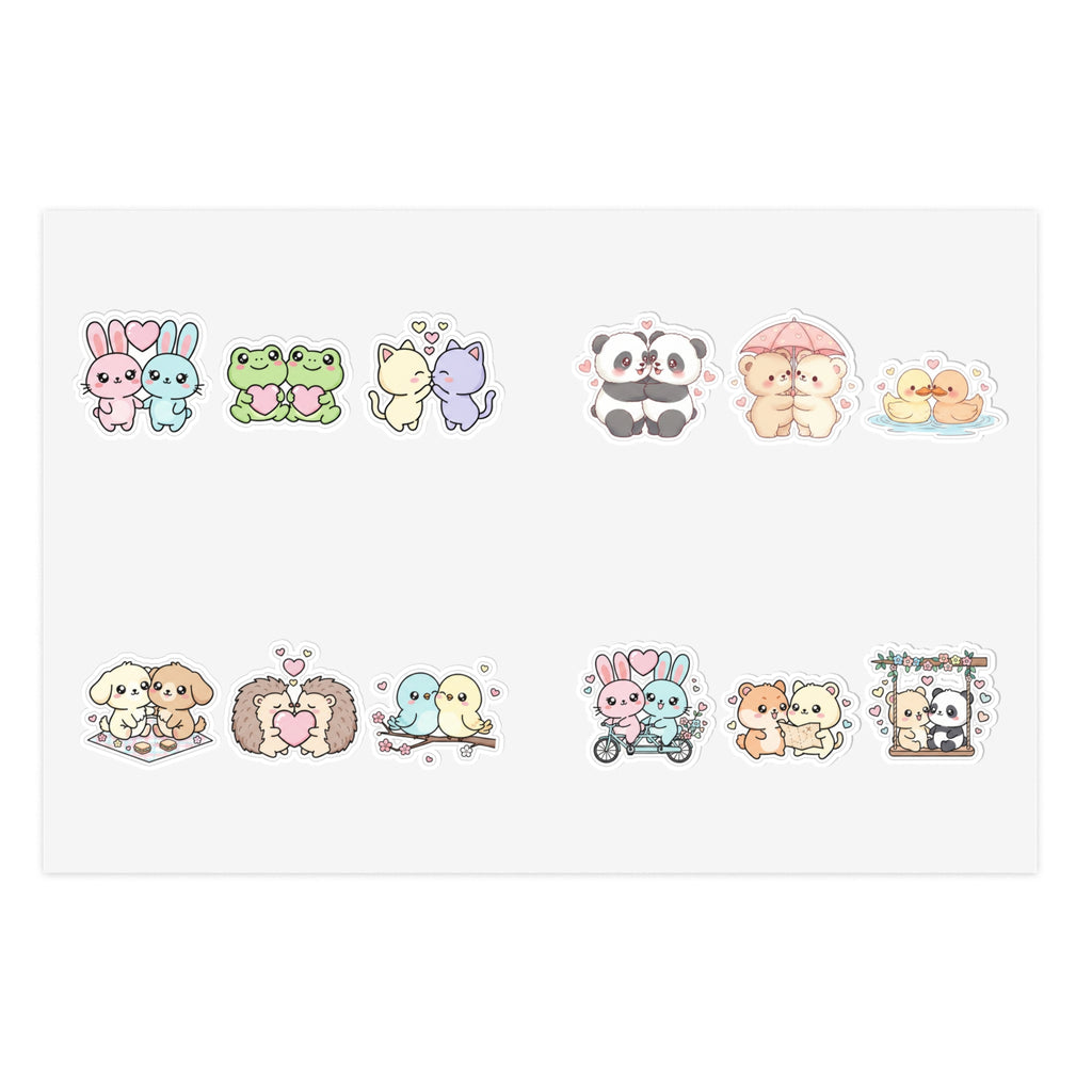 Cute Kawaii Couples Sticker Sheet  Pastel Bunny, Frog, Panda & Friends