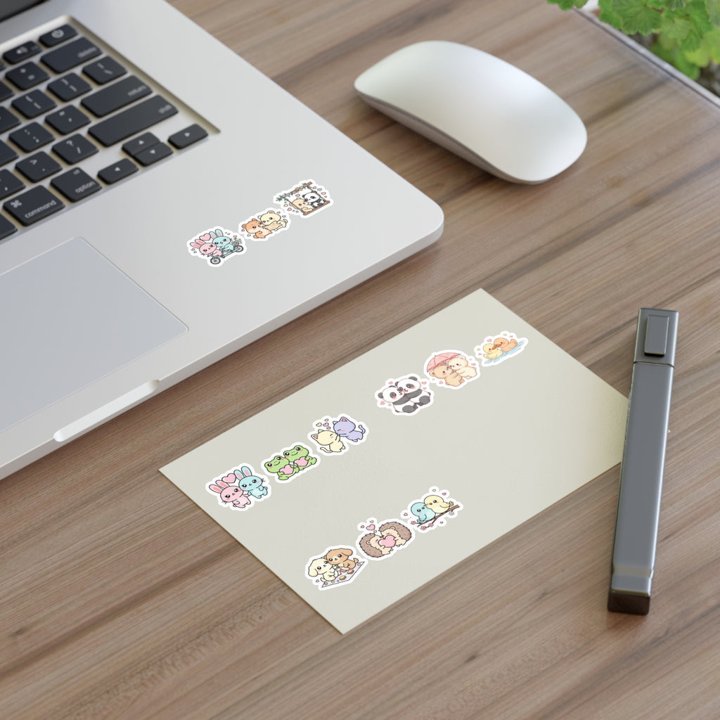 Cute Kawaii Couples Sticker Sheet  Pastel Bunny, Frog, Panda & Friends