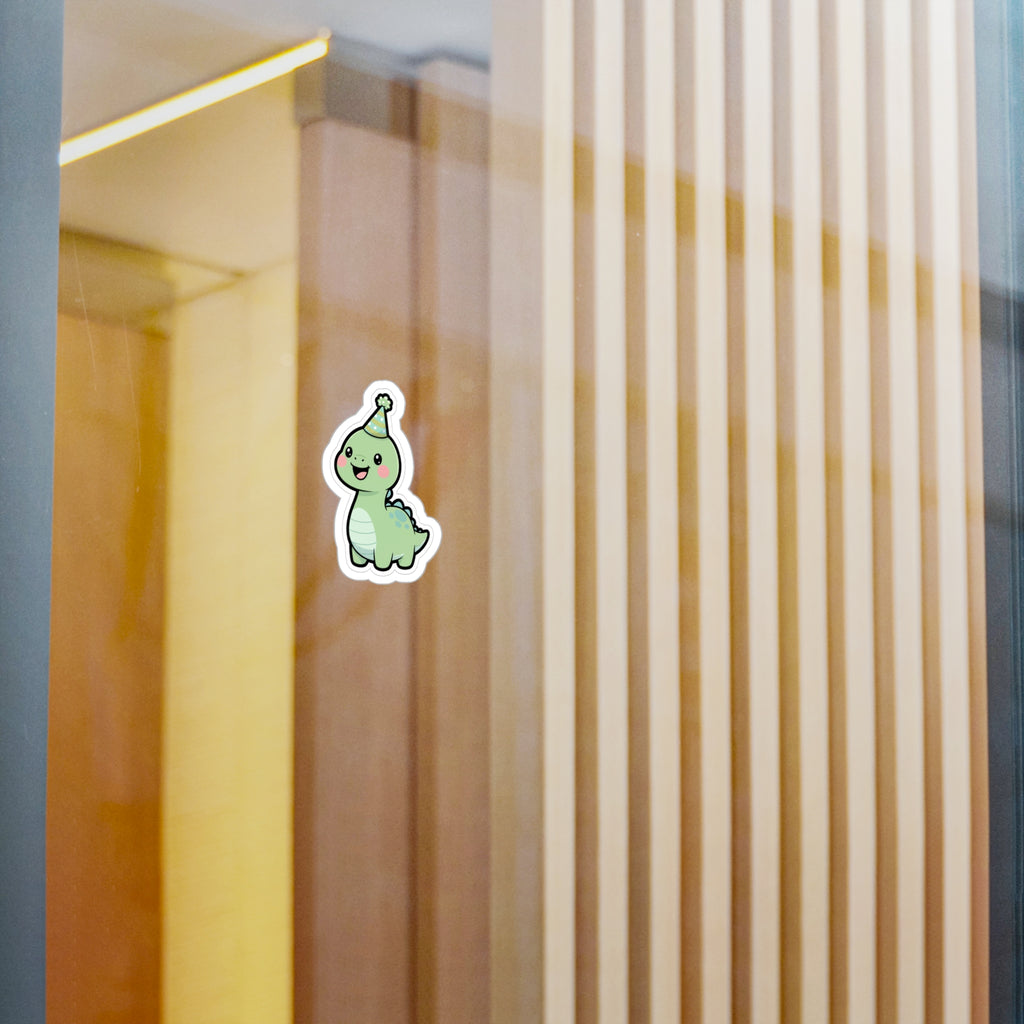 Cute Party Dinosaur Sticker | Kawaii Baby Dino Kiss-Cut Decal for Laptops, Water Bottles & Gifts