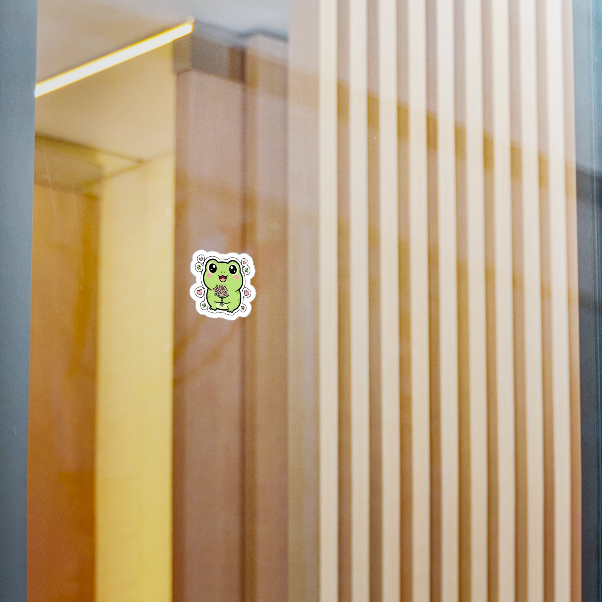 Frog with Bouquet Sticker | Cute Green Frog Holding Flowers, Heart Accents