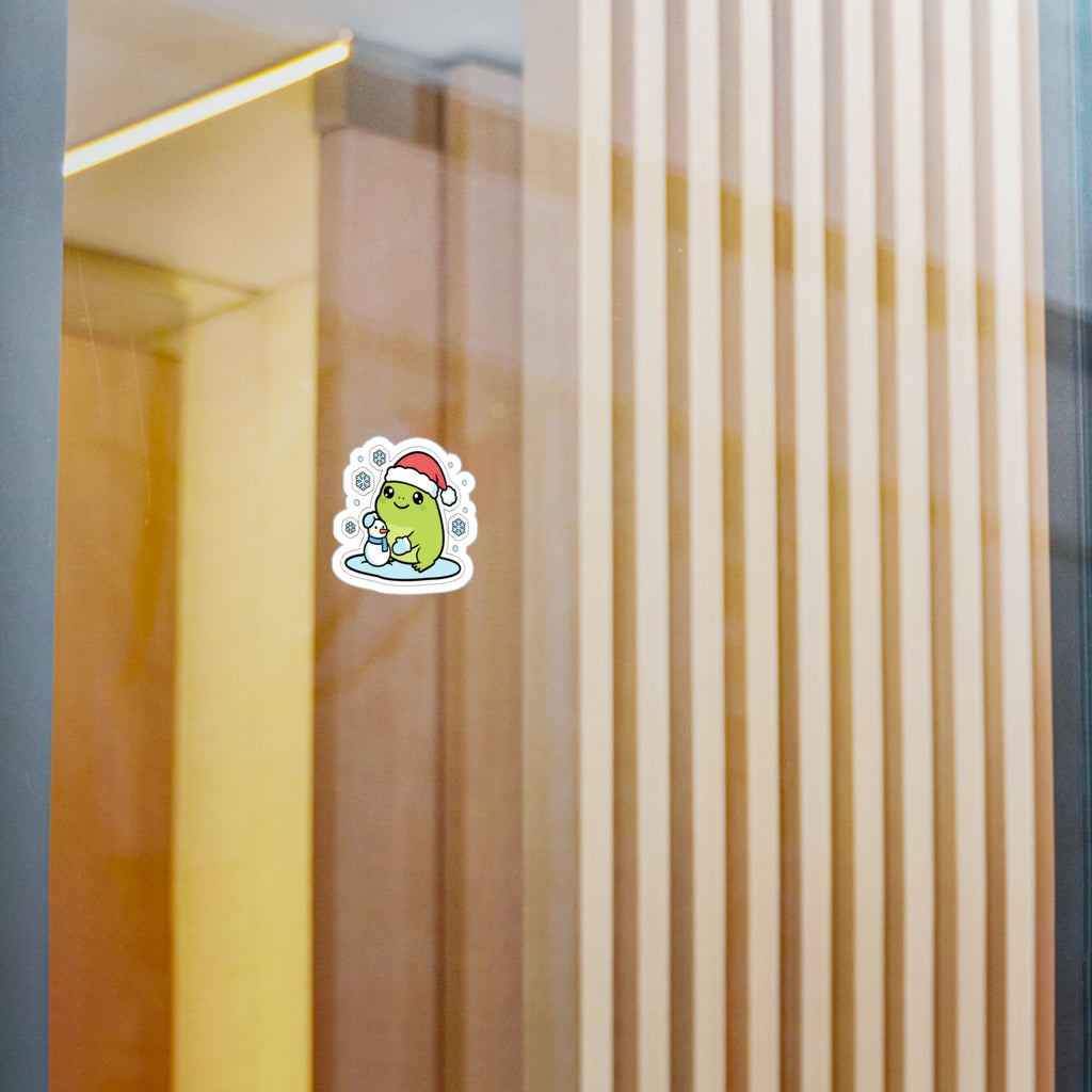 Holiday Frog Sticker | Cute Frog with Santa Hat & Snowman