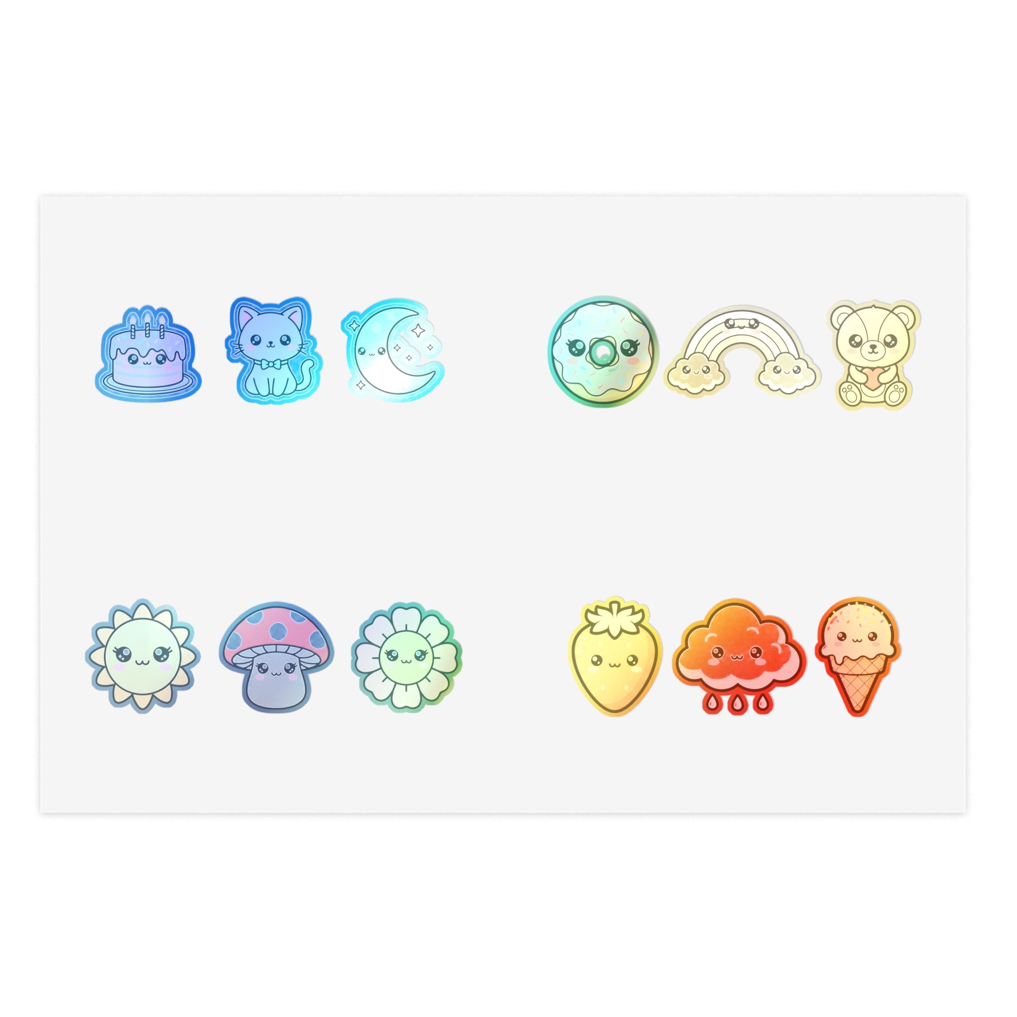 Cute Mini Sticker Sheets: Cute Cat, Donut, Strawberry & Rainbow Icons