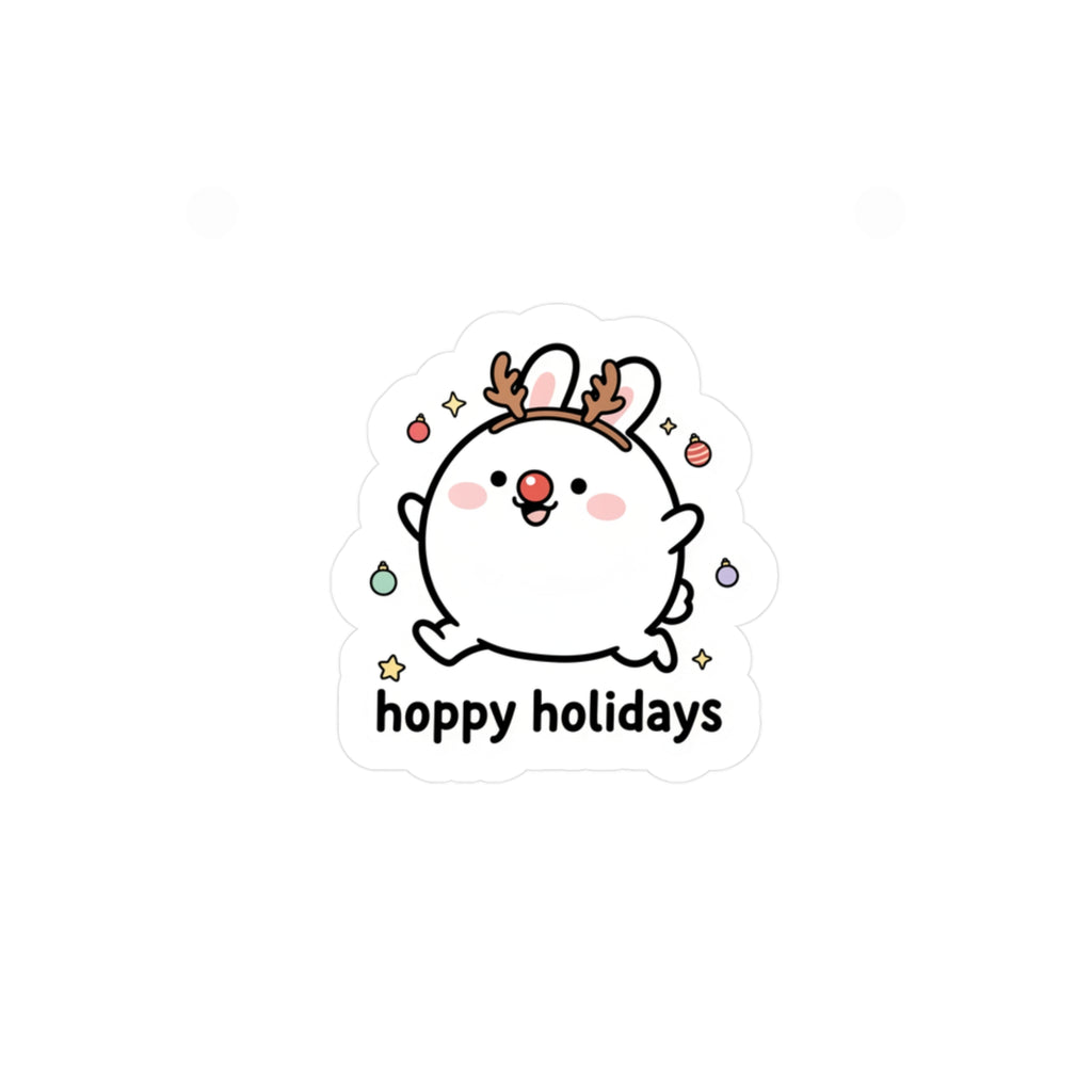 Hoppy Holidays Cute Reindeer Bunny Sticker | Christmas Holiday Decal