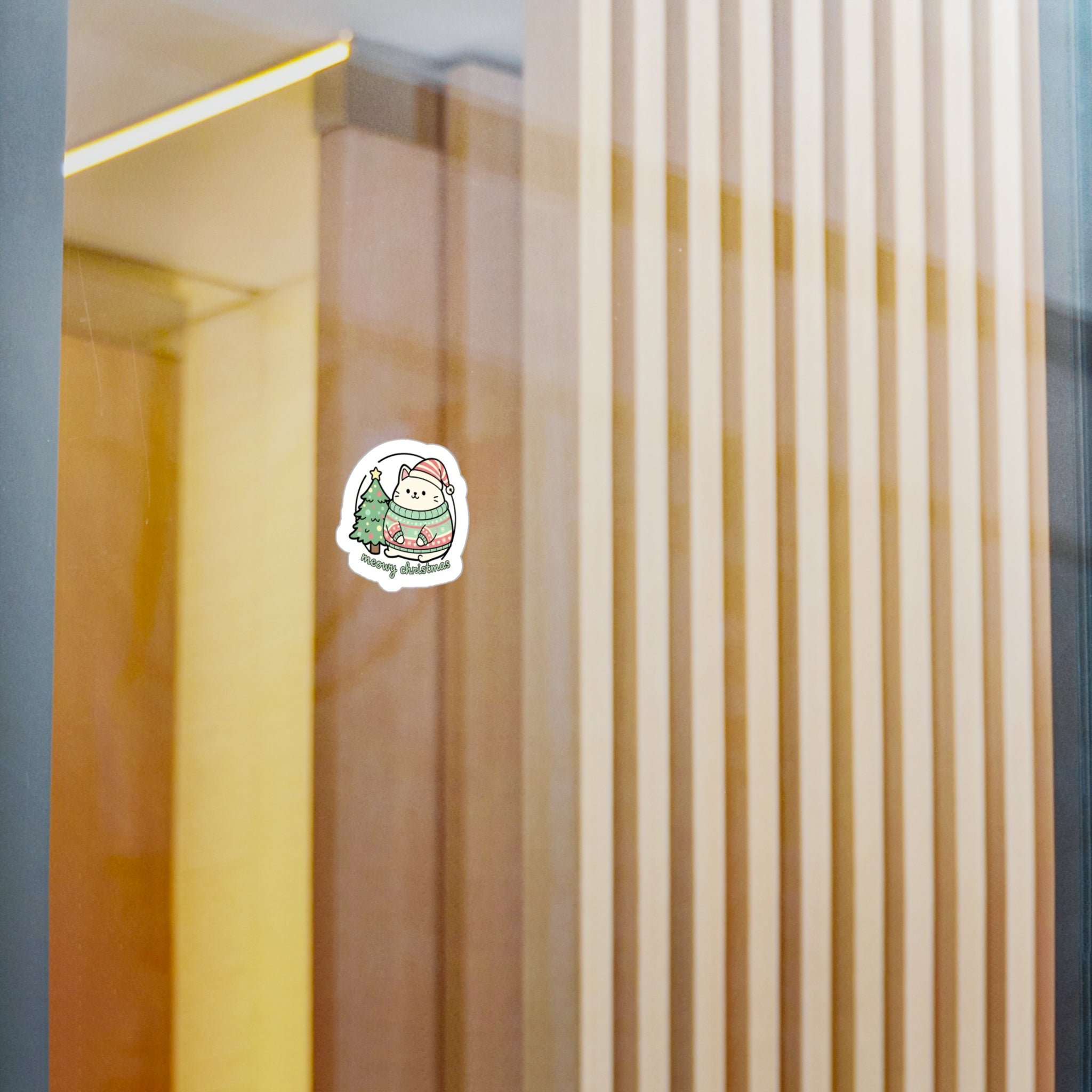 Meowy Christmas Cat Sticker | Cute Holiday Vinyl Sticker
