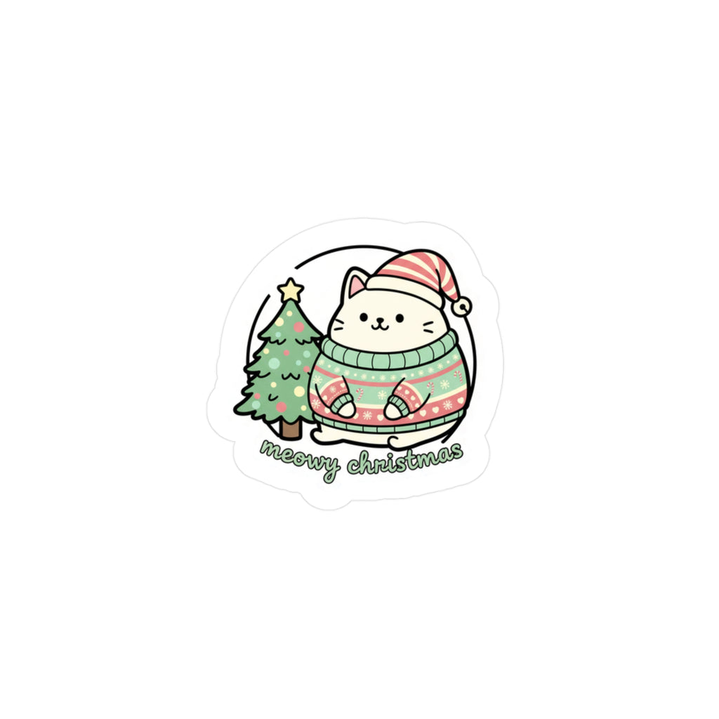 Meowy Christmas Cat Sticker | Cute Holiday Vinyl Sticker
