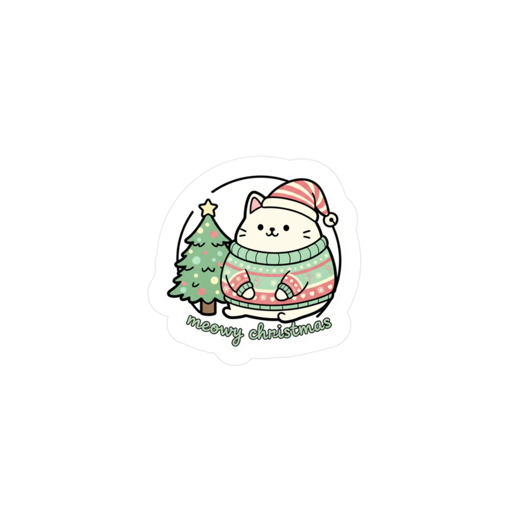 Meowy Christmas Cat Sticker | Cute Holiday Vinyl Sticker