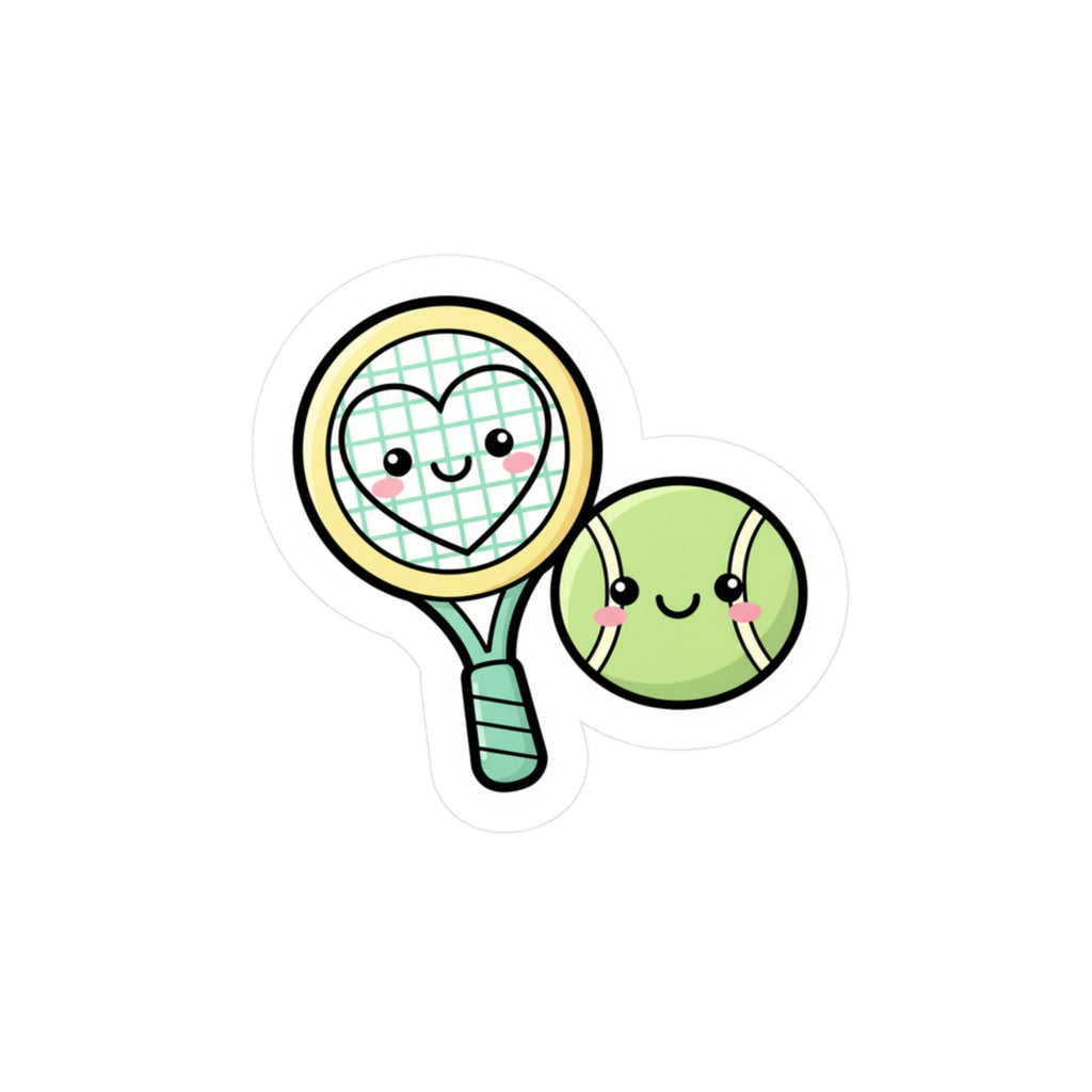Cute Tennis Racket & Ball Kiss-Cut Sticker | Kawaii Sports Laptop Decal
