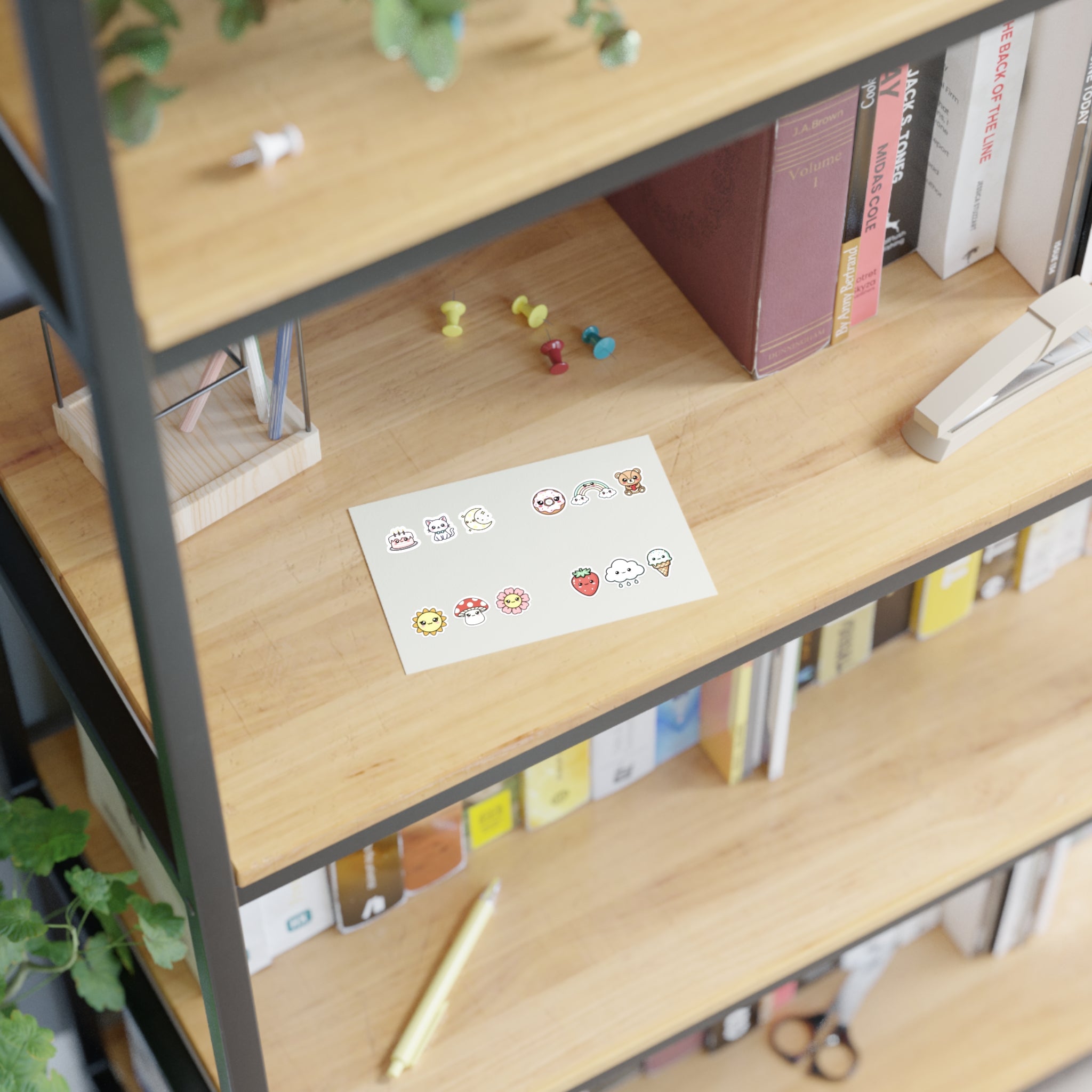 Cute Mini Sticker Sheets: Cute Cat, Donut, Strawberry & Rainbow Icons