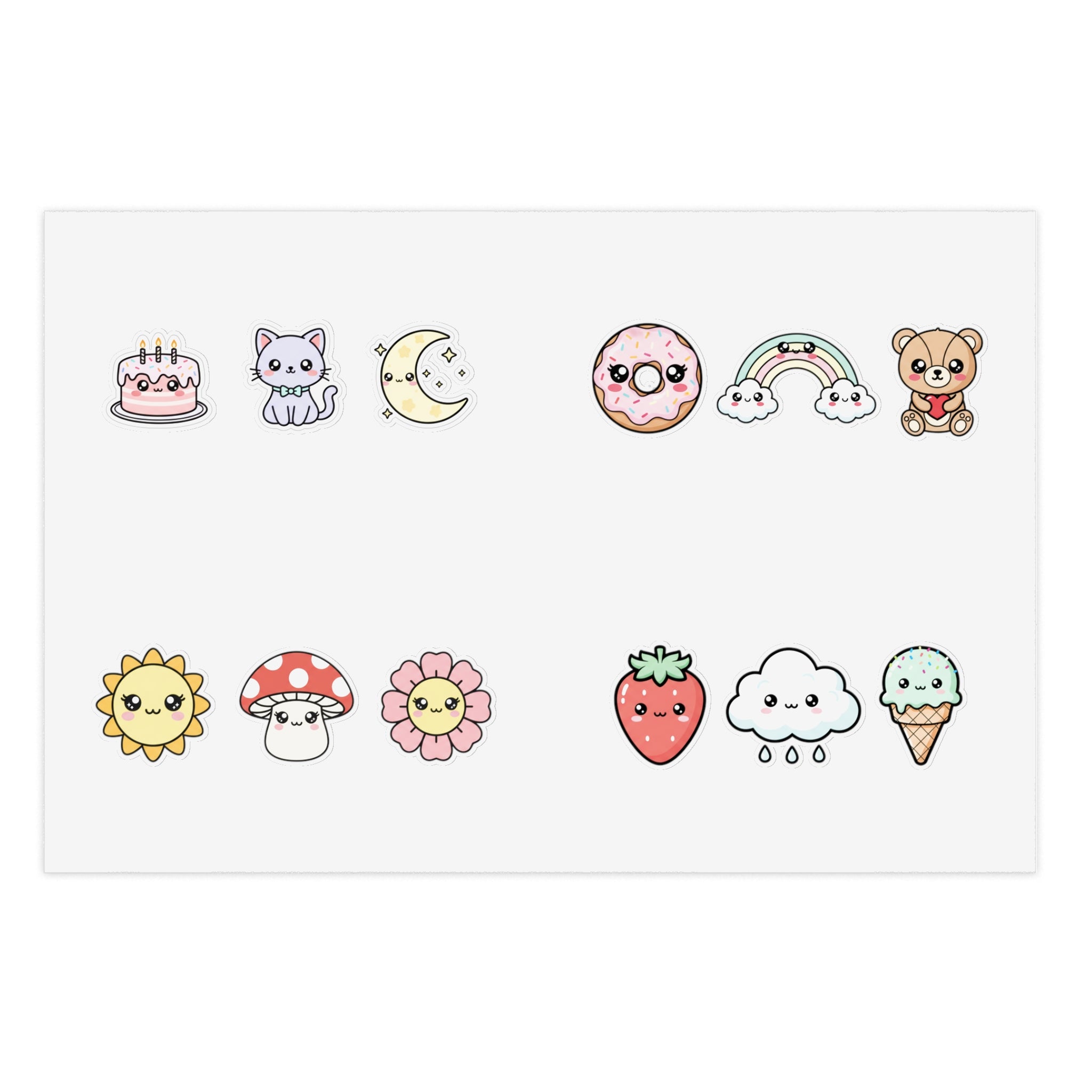 Cute Mini Sticker Sheets: Cute Cat, Donut, Strawberry & Rainbow Icons