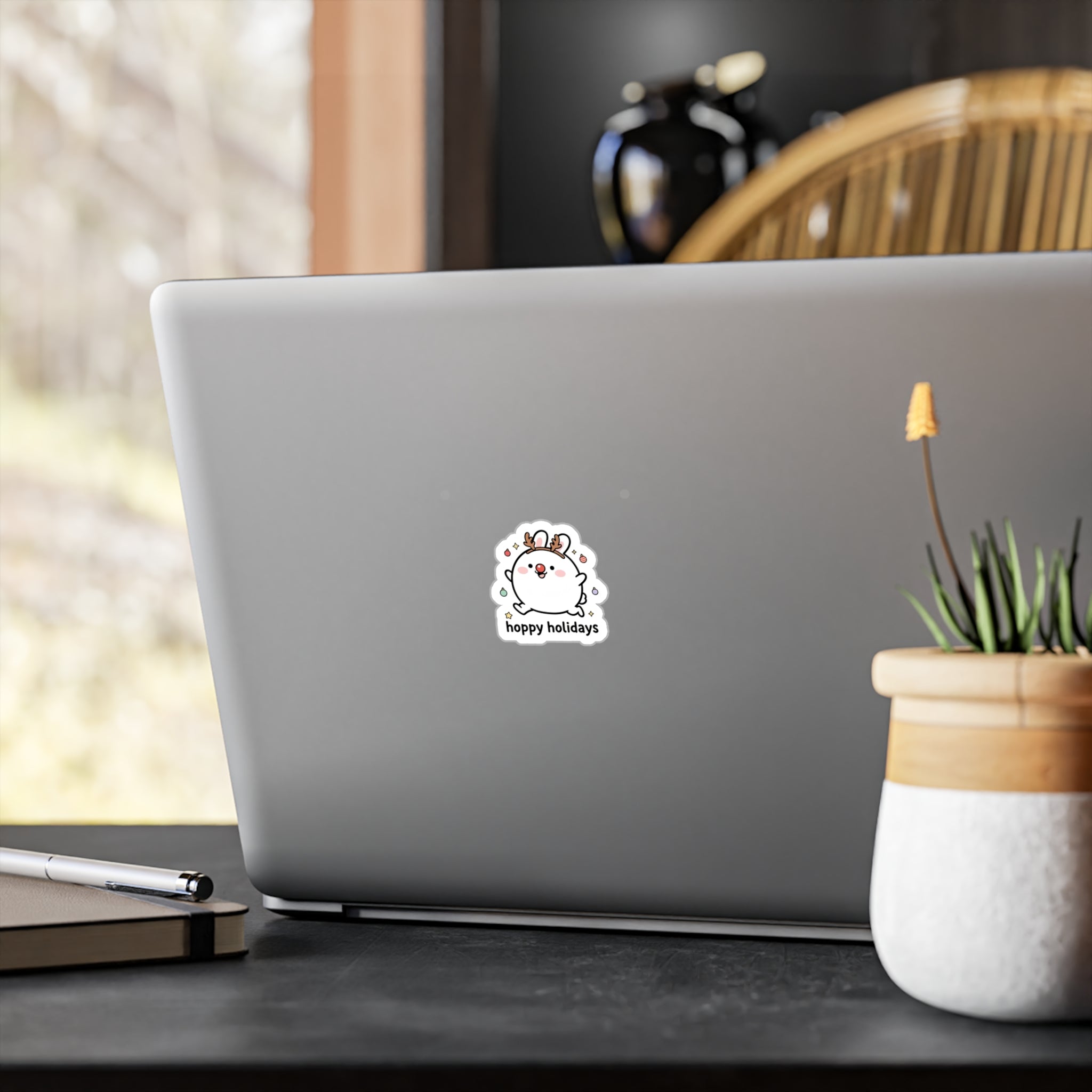 Hoppy Holidays Cute Reindeer Bunny Sticker | Christmas Holiday Decal