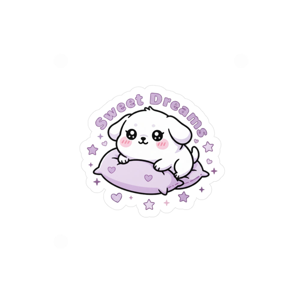 Sweet Dreams Puppy Sticker — Cute Pastel Kiss-Cut Vinyl Sticker