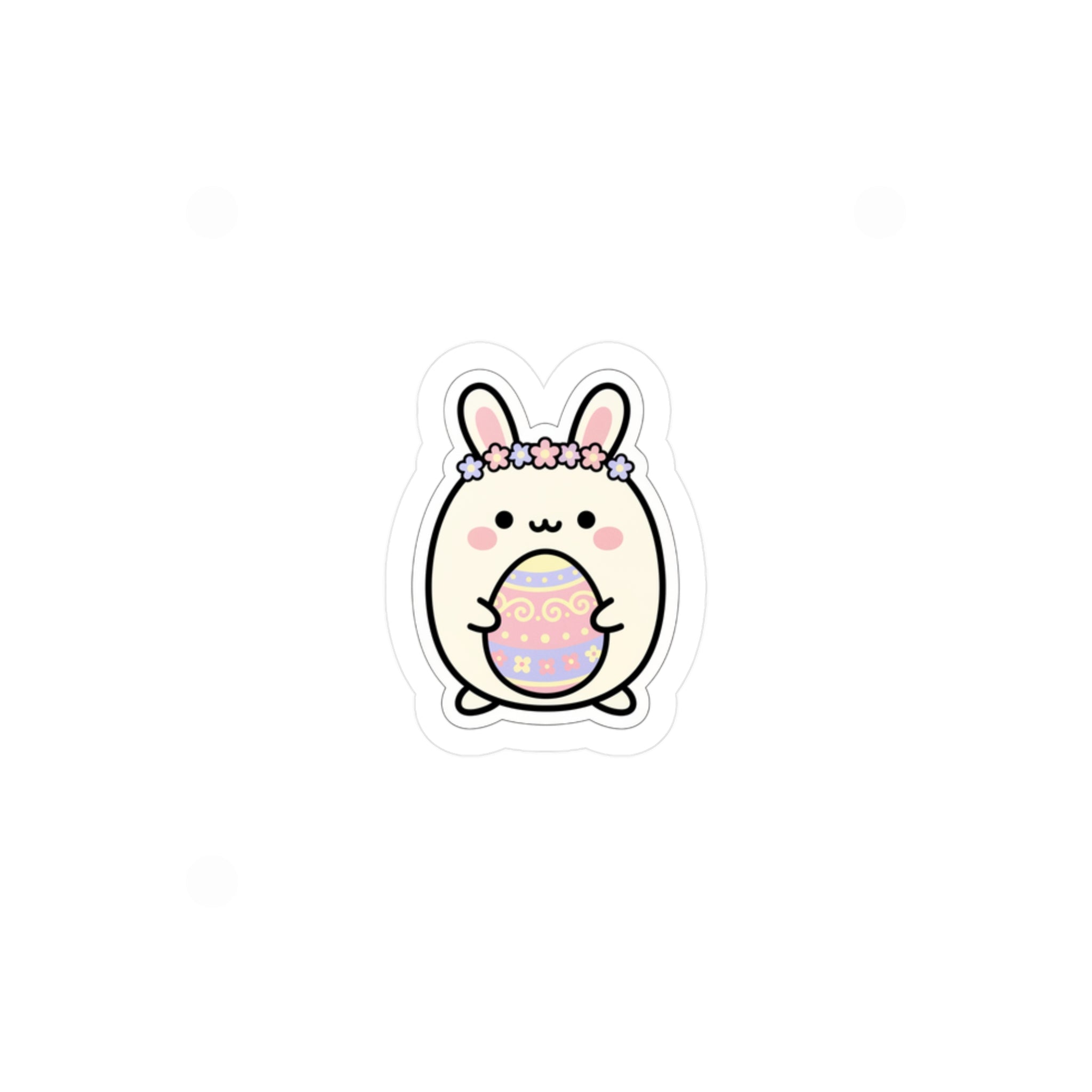 Cute Easter Bunny Sticker, Kawaii Bunny Holding Decorated Egg