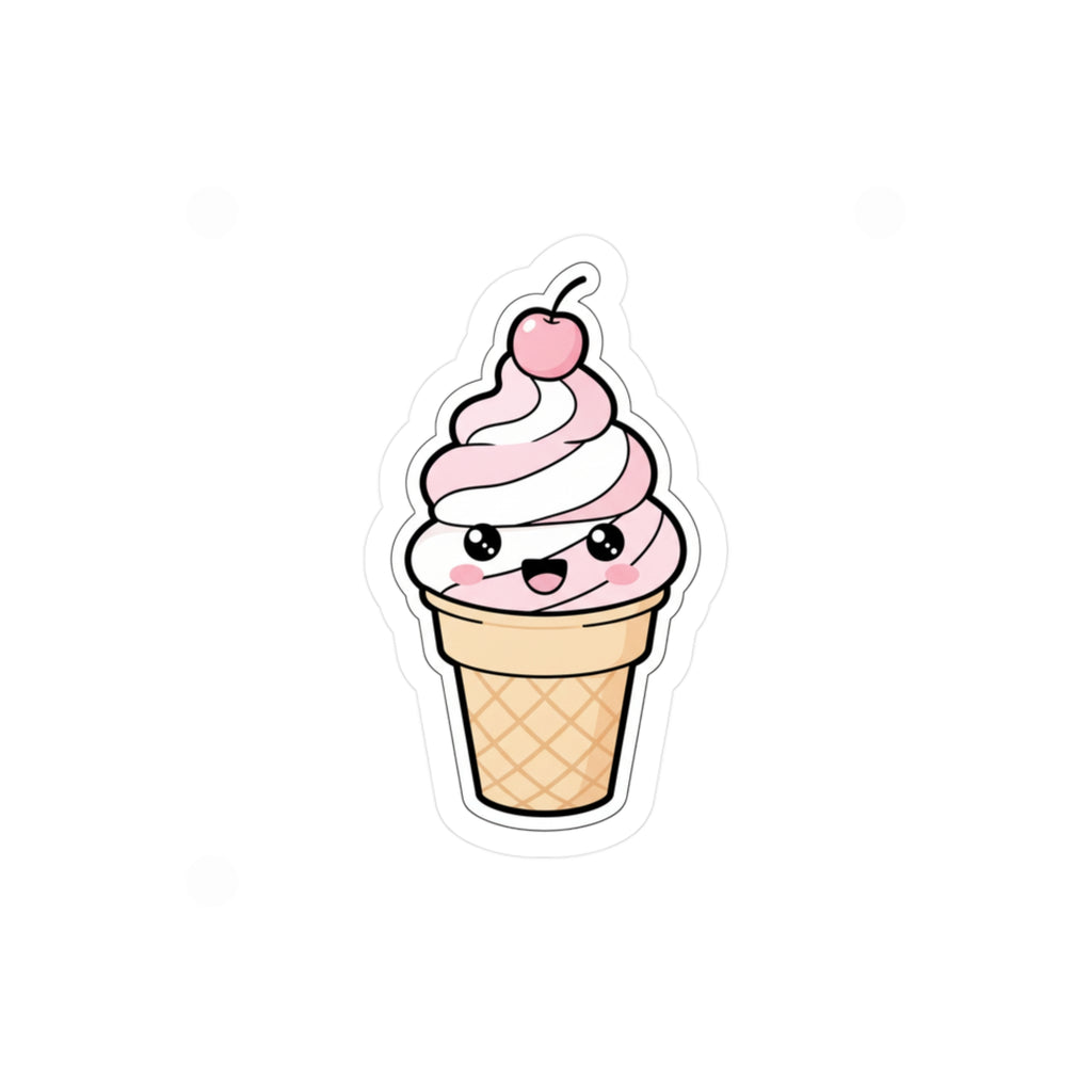 Kawaii Pink Ice Cream Cone Sticker | Cute Soft-Serve Kiss-Cut Decal