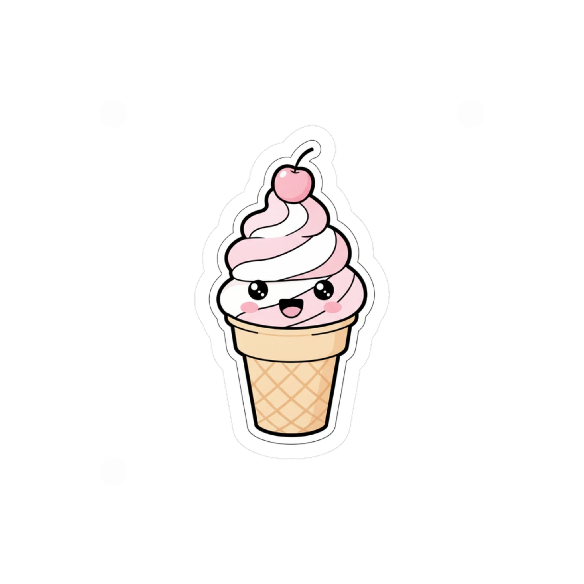 Kawaii Pink Ice Cream Cone Sticker | Cute Soft-Serve Kiss-Cut Decal