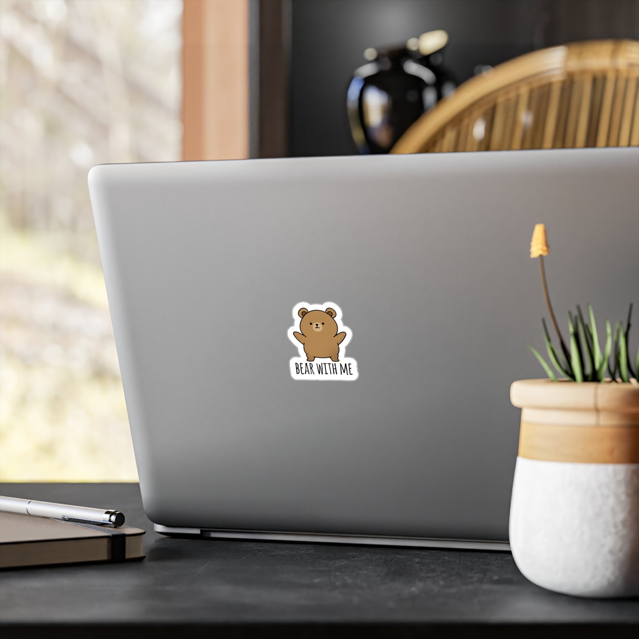 Bear With Me Kiss-Cut Sticker, Cute Bear Sticker for Laptops, Water Bottles & Journals