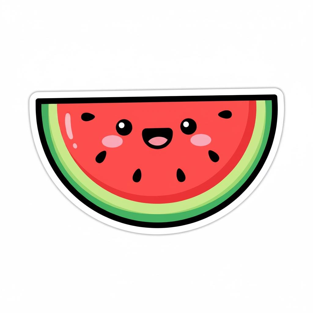 Kawaii Watermelon Sticker | Kiss-Cut Vinyl Decal for Laptop, Water Bottle & Journal